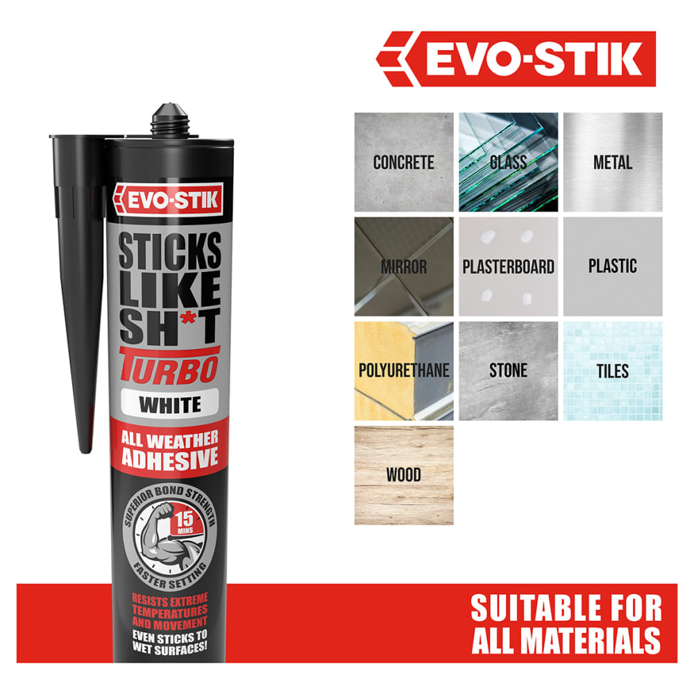 Evo-Stik Sticks Like Sh*t Turbo - Solvent Free - 290ml - White