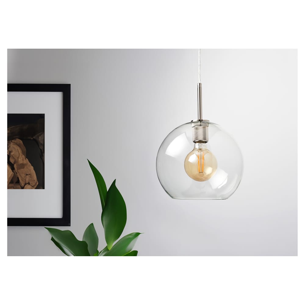 Altro Paradera Knurled Ceiling Light Pendant - Satin Nickel Fittings and Domed Clear Glass Shade