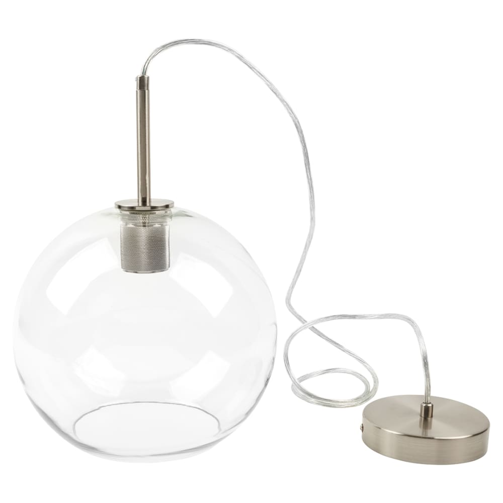 Altro Paradera Knurled Ceiling Light Pendant - Satin Nickel Fittings and Domed Clear Glass Shade