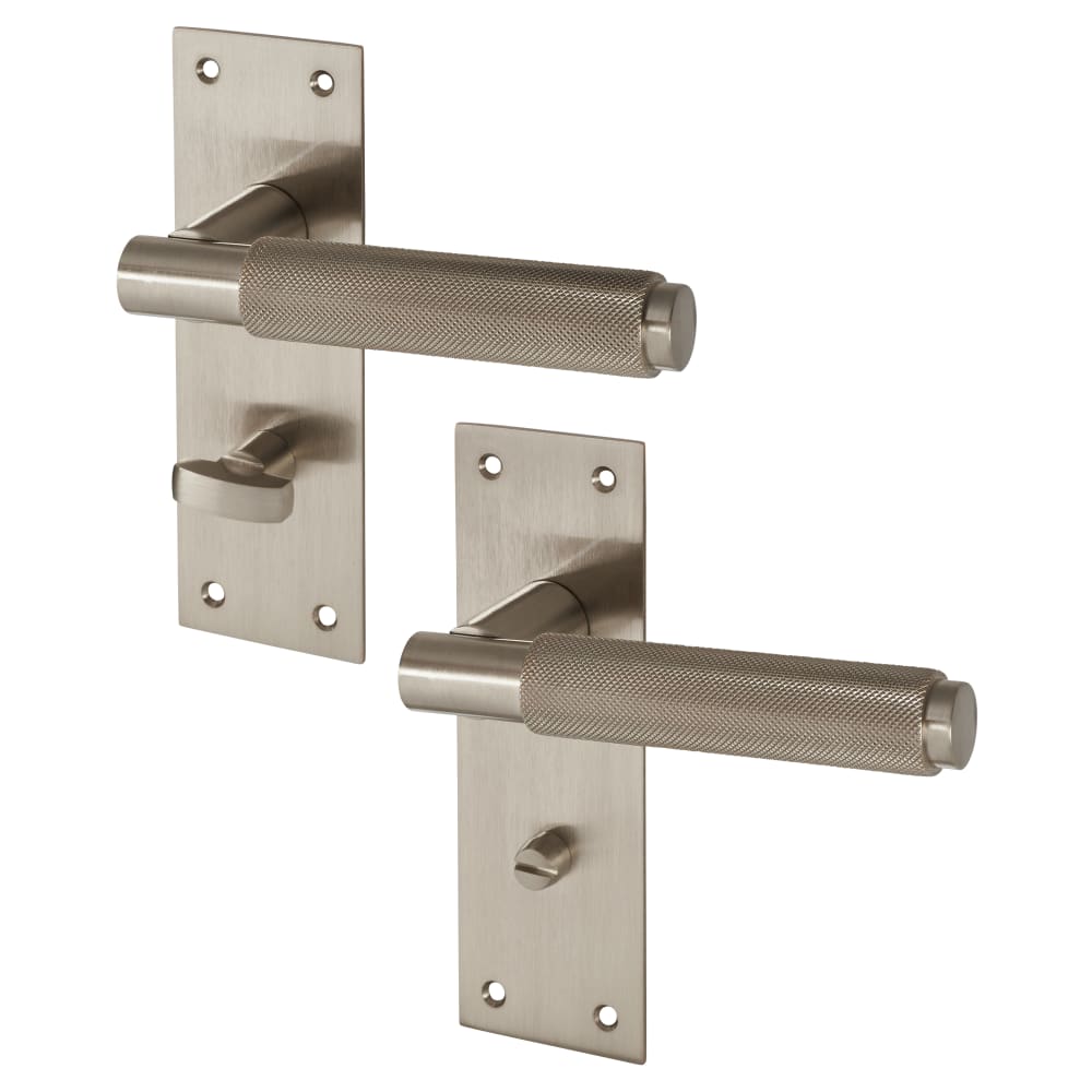 Serozzetta by Carlisle Brass Varese Knurled Bathroom Door Handle - 130 x 55mm - Satin Nickel