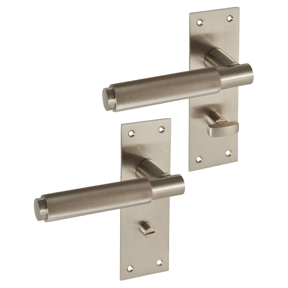 Serozzetta by Carlisle Brass Varese Knurled Bathroom Door Handle - 130 x 55mm - Satin Nickel