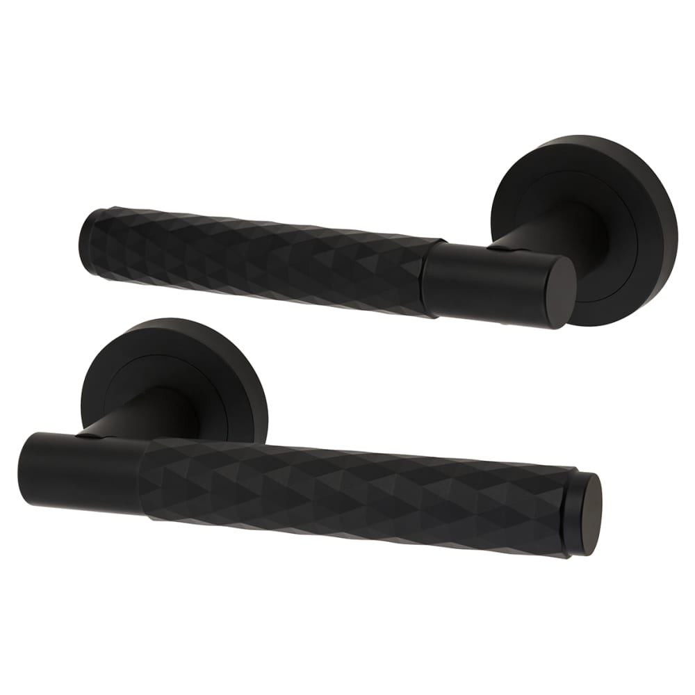 Altro Luna Diamond Door Handle on Rose - Matt Black 