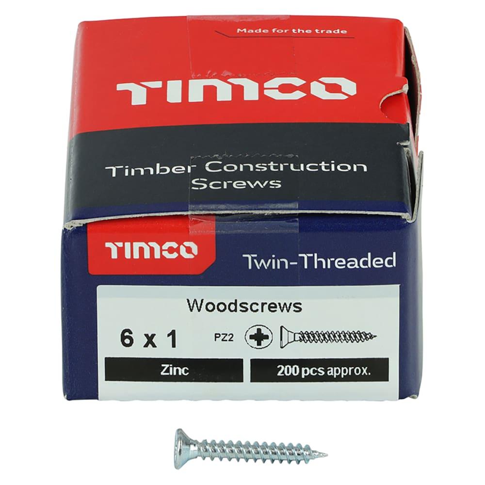 TIMco Countersunk Twin Thread Pozi Screw 6 x 1 Inch Pack 200