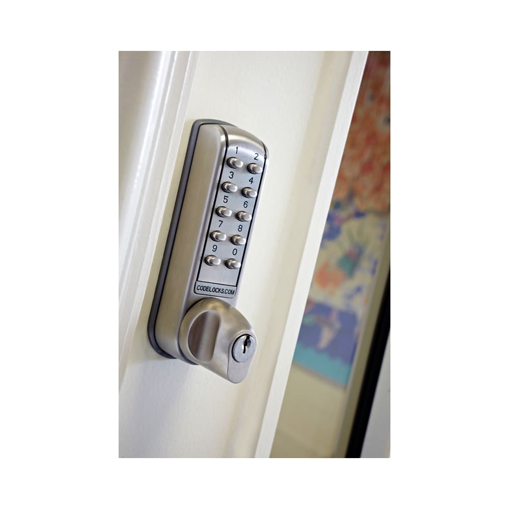 Codelocks CL2255 Digital Push Button Code Lock and Latch with Key Override - Brushed Steel