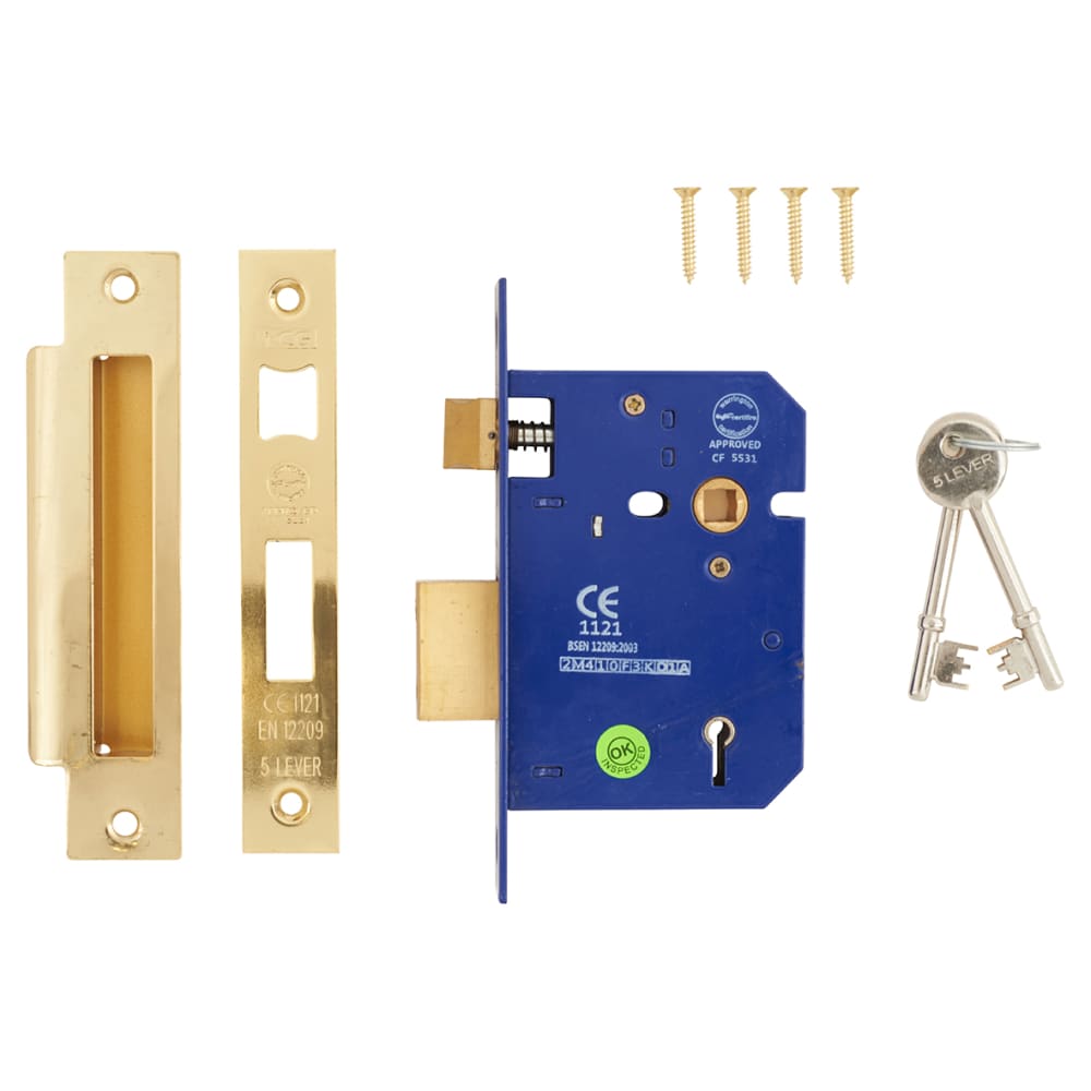 5 Lever Sashlock - 78mm Case - 57mm Backset - Electro Brass