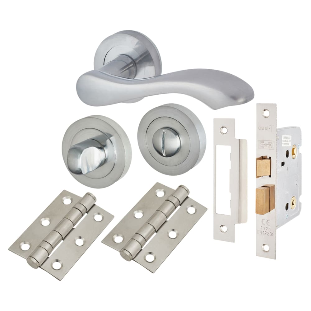 Touchpoint Scarlett Lever Door Handle - Bathroom Lock Kit - Satin ...