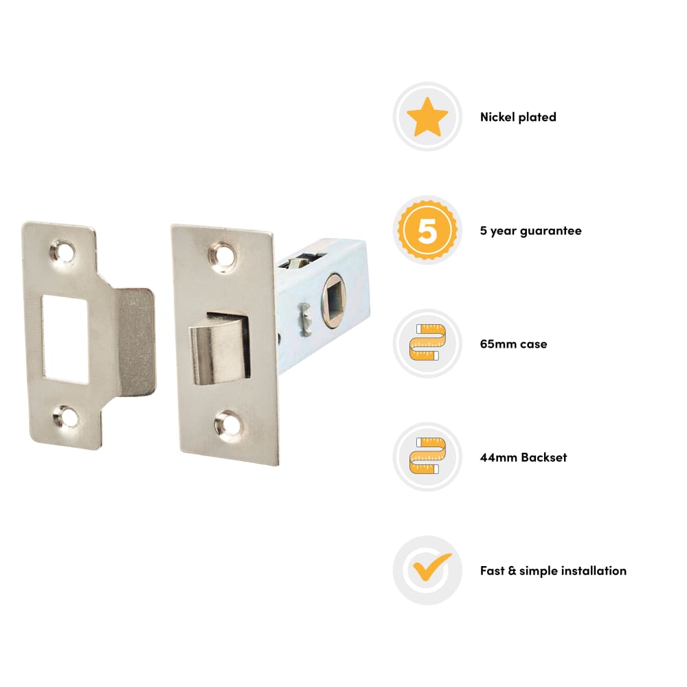 Touchpoint Budget Tubular Latch - 65mm Case - 44mm Backset - Square - Nickel Plated