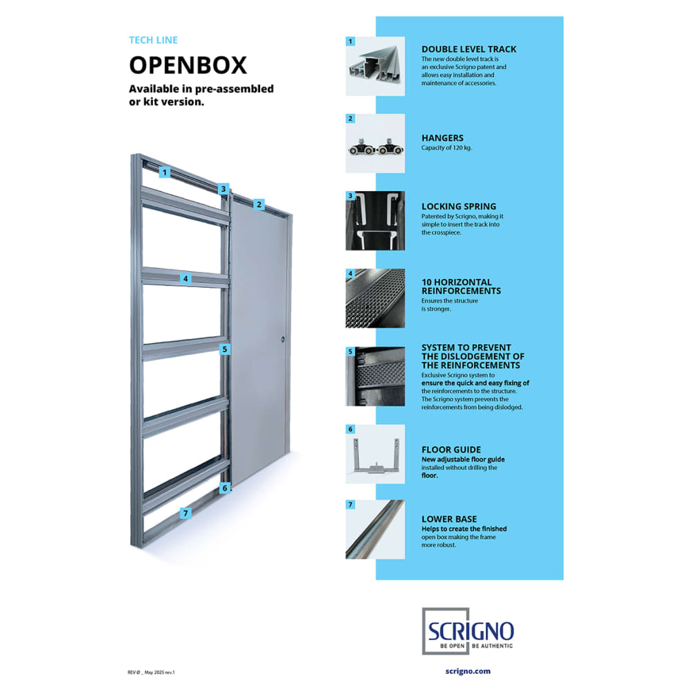 Scrigno OpenBox Single Pocket Door Kit - 125mm Finished Wall Thickness - 826 x 2040mm Door Size