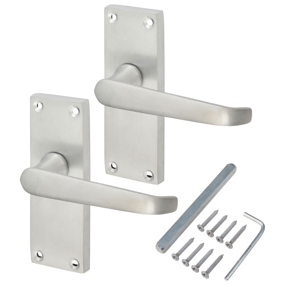 Touchpoint Victorian Straight Latch Door Handle - Short Plate - 118 x 42mm - Satin Chrome