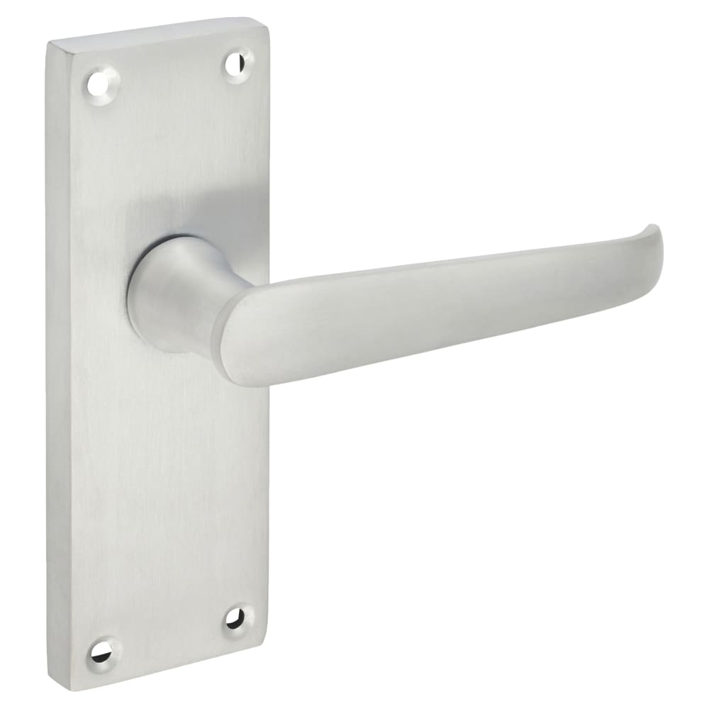 Touchpoint Victorian Straight Latch Door Handle - Short Plate - 118 x 42mm - Satin Chrome