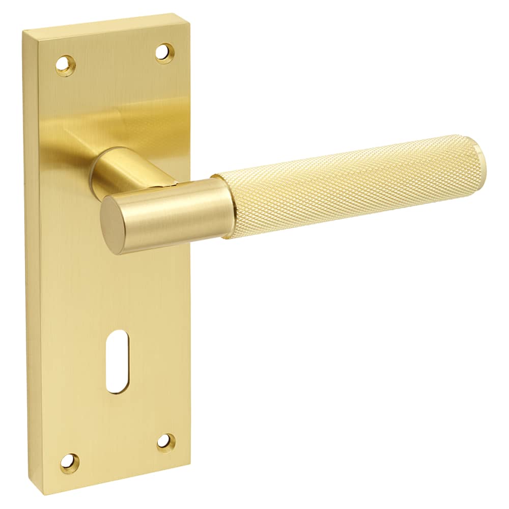 Altro Remi Knurled Lock Door Handle - Keyhole - 155 x 55mm - Satin Brass