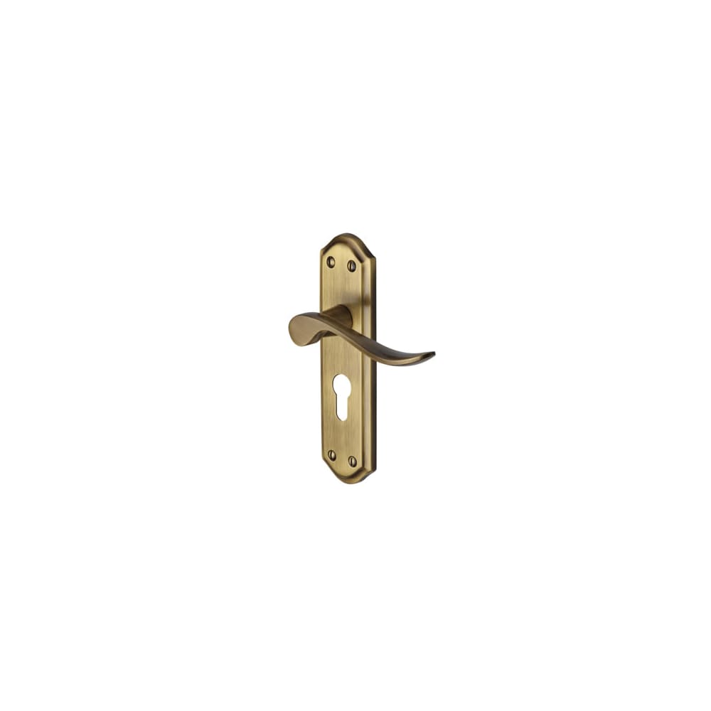 Heritage Brass by M Marcus Sandown Lock Door Handle - Euro - 180 x 48mm - Antique Brass