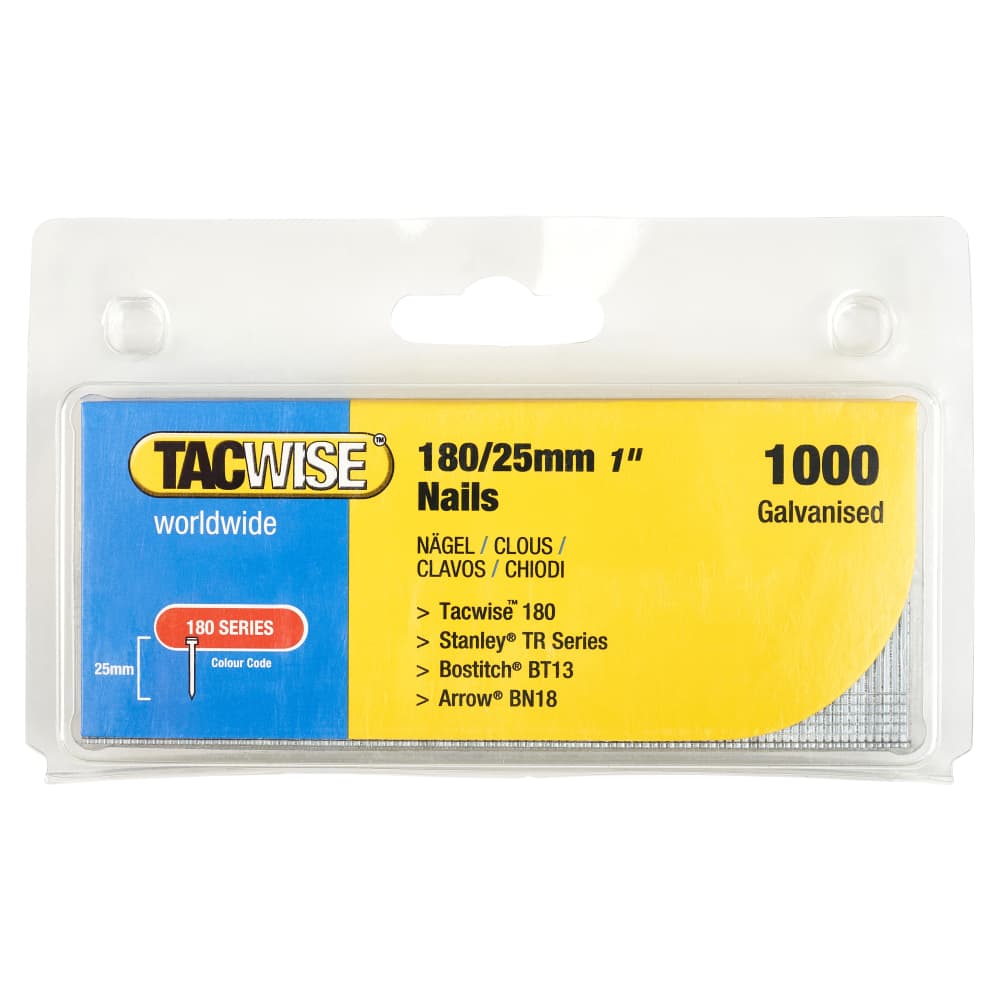 Tacwise 180 Series Nails - 18 Gauge - 25mm Nails - Galvanised - Pack of 1000
