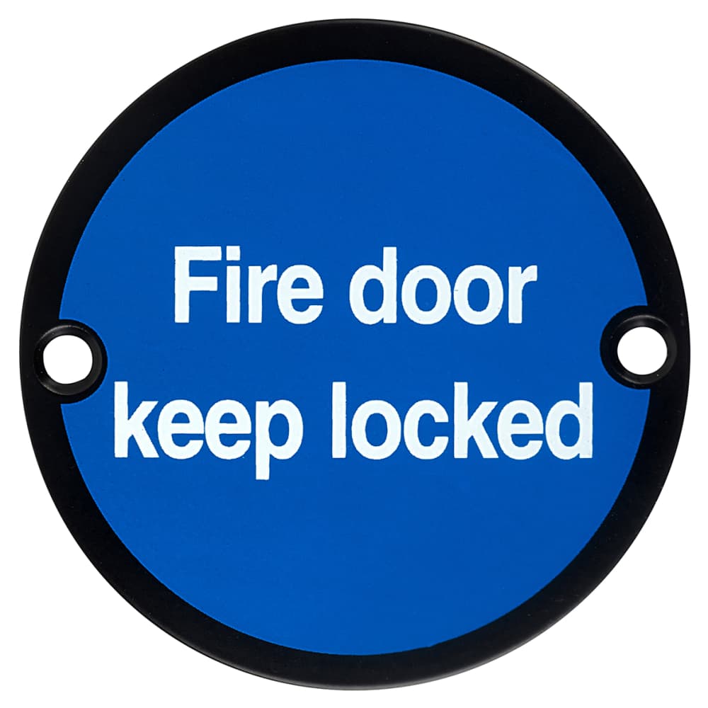Fire Door Keep Locked Door Sign - 75mm Diameter - Matt Black