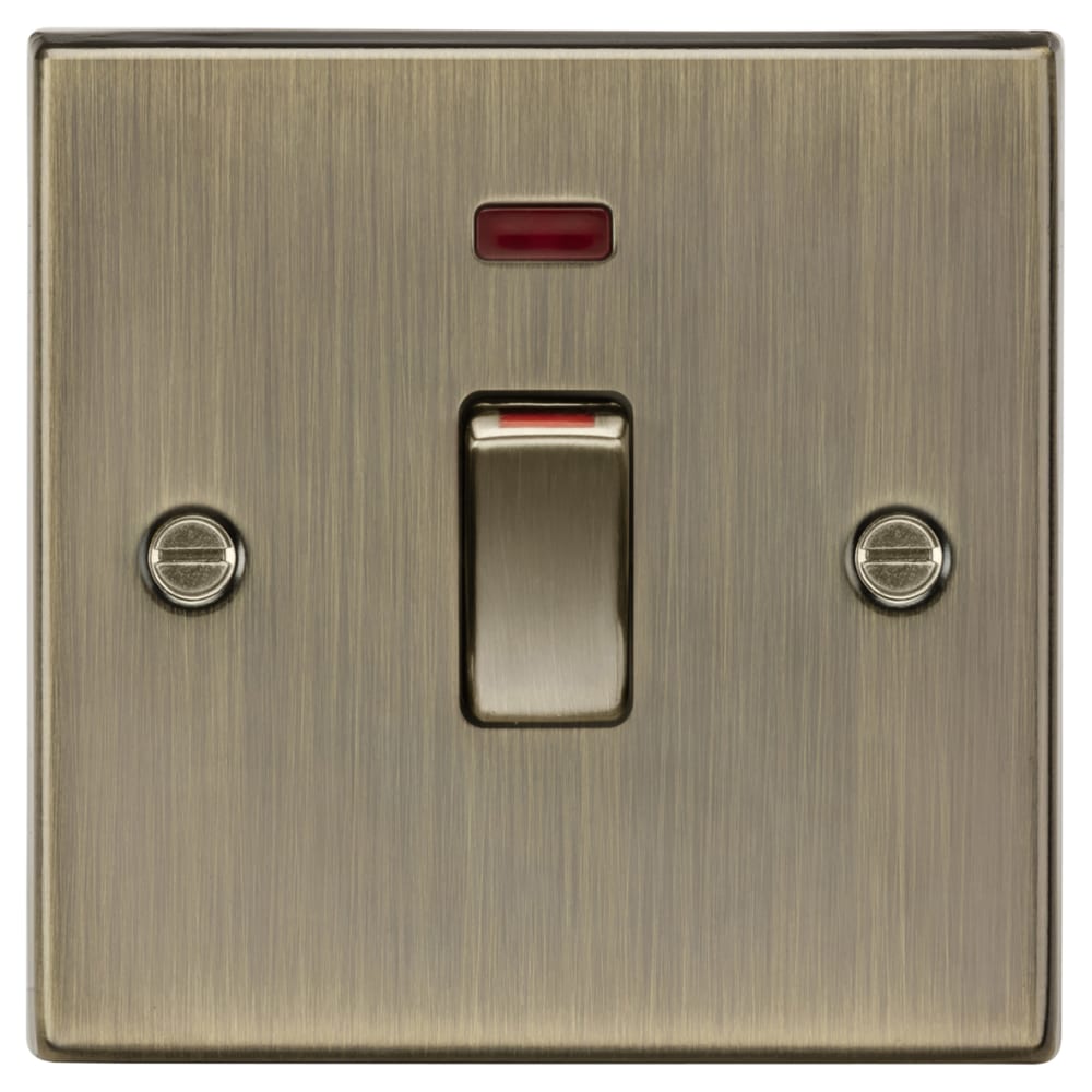 Knightsbridge 45A 1 Gang Double Pole Cooker Switch with Neon - Antique Brass