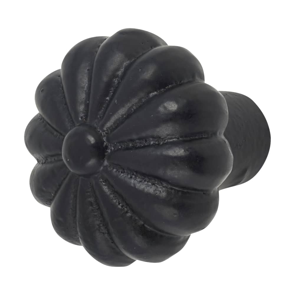 Olde Forge Flower Round Cabinet Knob - 30mm Diameter - Black Iron
