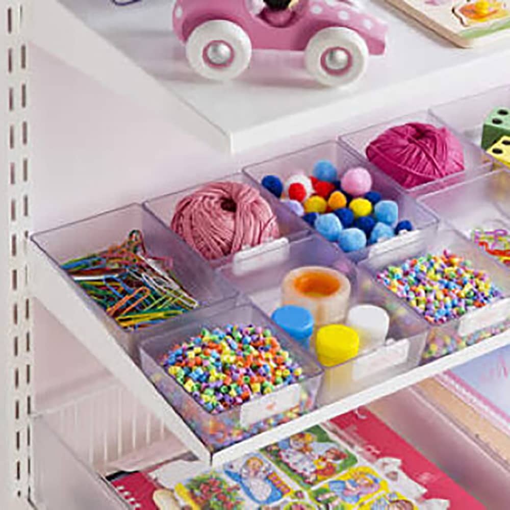 elfa Top Track System - Square Storage Craft Box - 98 x 98 x 48mm - Translucent