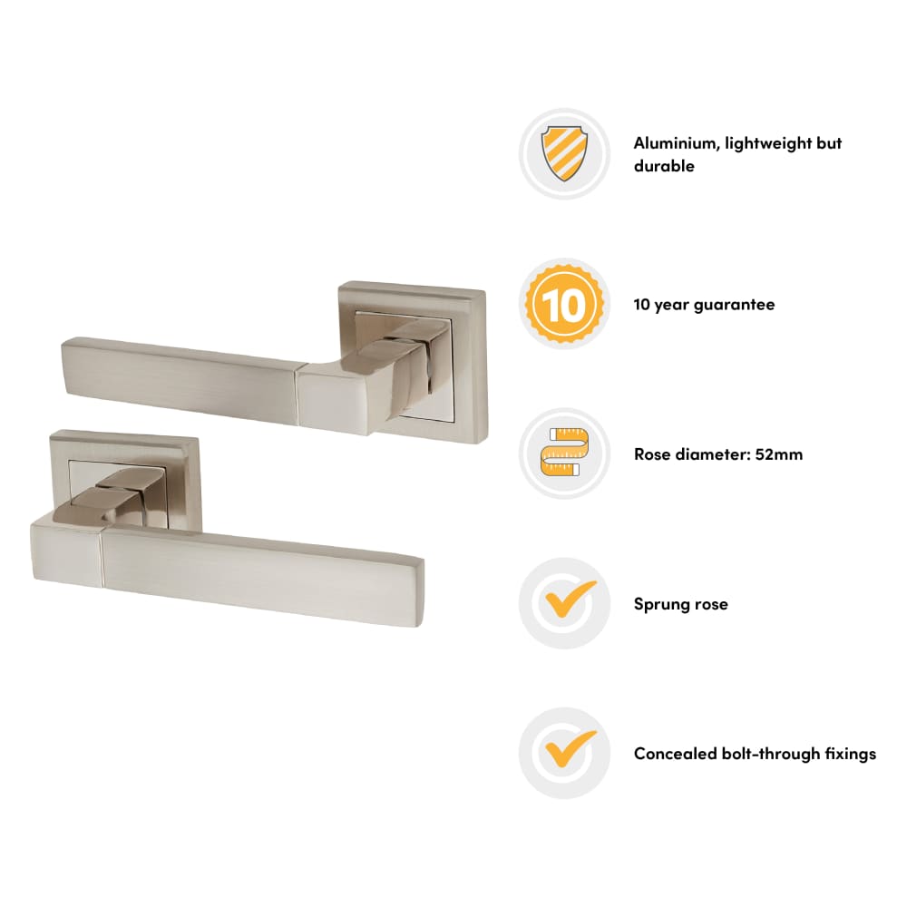 Altro Gama Door Handle on Square Rose - Polished/Satin Nickel