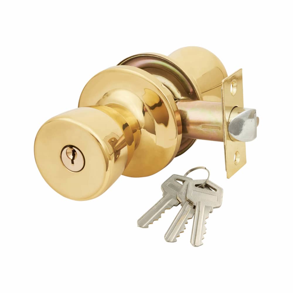 Touchpoint Hotel Mortice Door Knobset - Entrance - 65mm Rose Diameter - Polished Brass