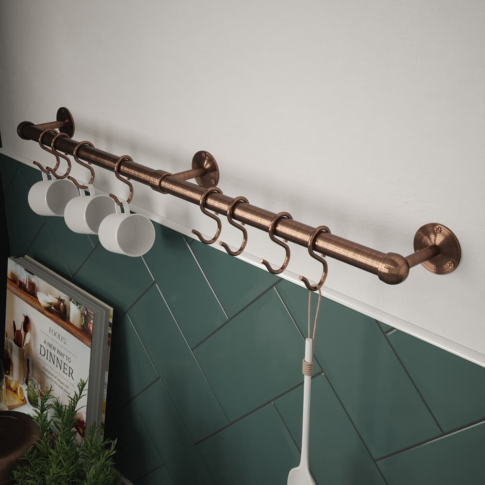 Rothley Kitchen Utensil Rail Kits - 19 x 600mm - Antique Copper