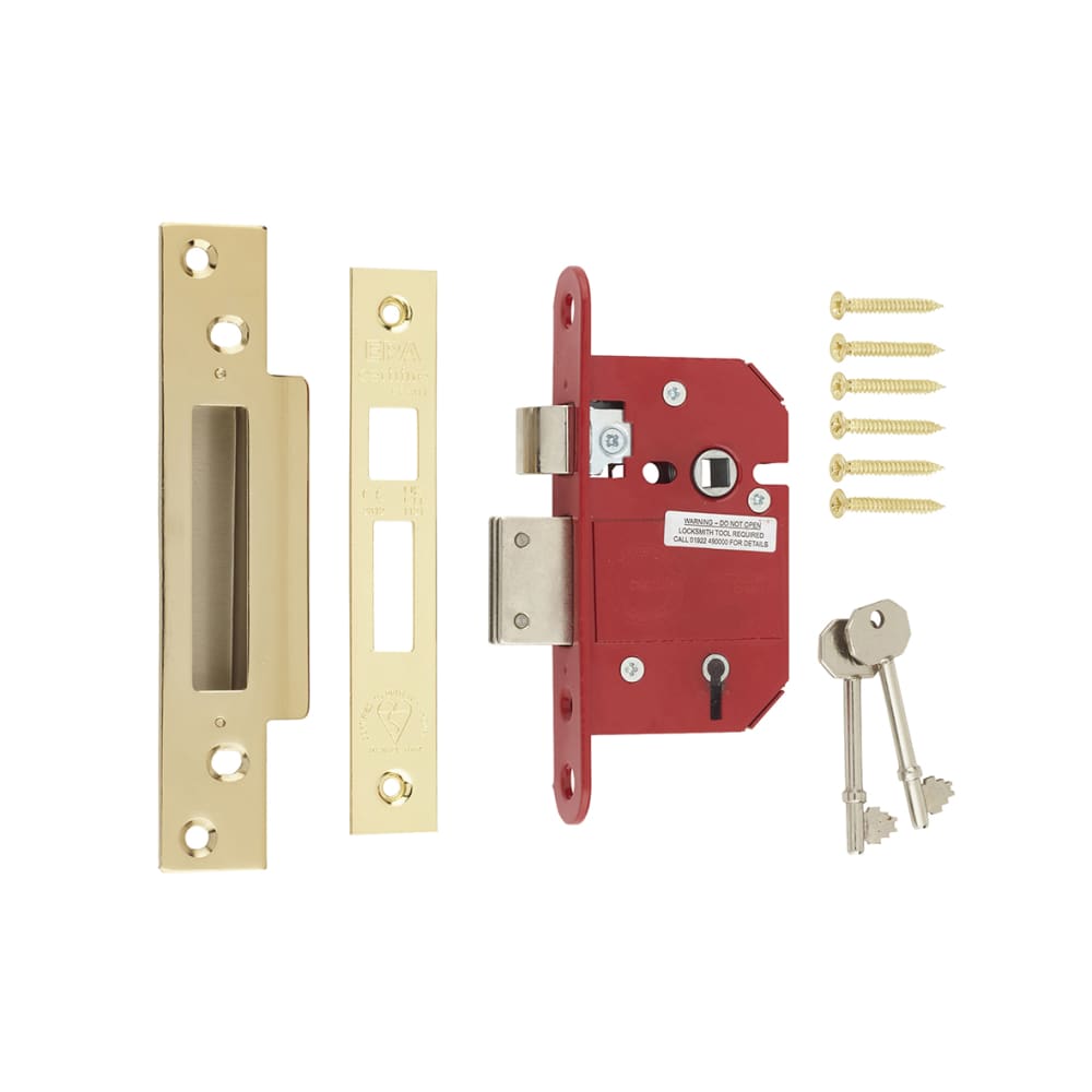ERA Fortress BS3621:2017 5 Lever Sashlock - 67mm Case - 44mm Backset - Polished Brass