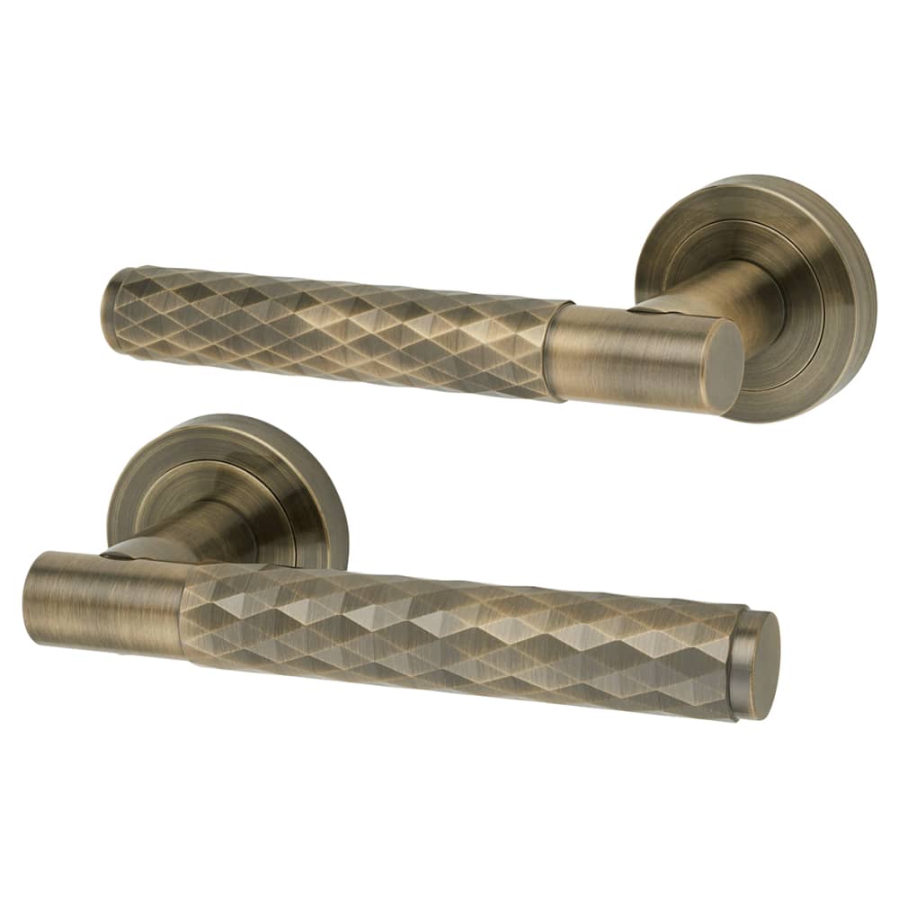 Altro Antique Brass Diamond Euro Lock Door Handles on Rose Pack - Luna ...