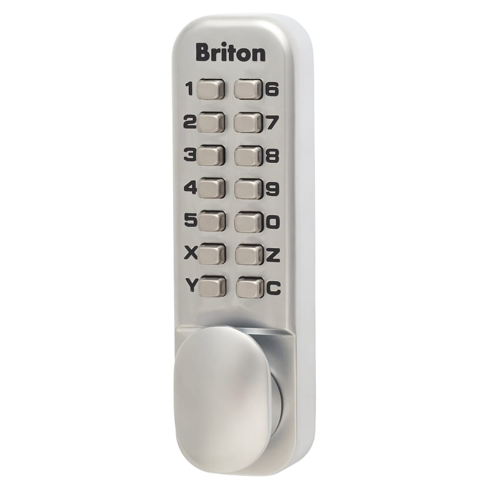 Briton 9160 Push Button Code Lock and Latch - Holdback Option - Satin Chrome