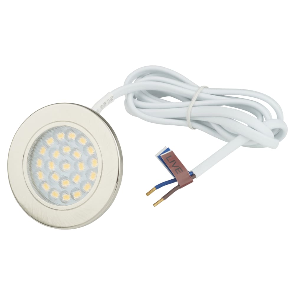 Forum Culina Pozza 1.5W LED Round Cabinet Downlight - IP44 - 3000K Warm White - Satin Nickel