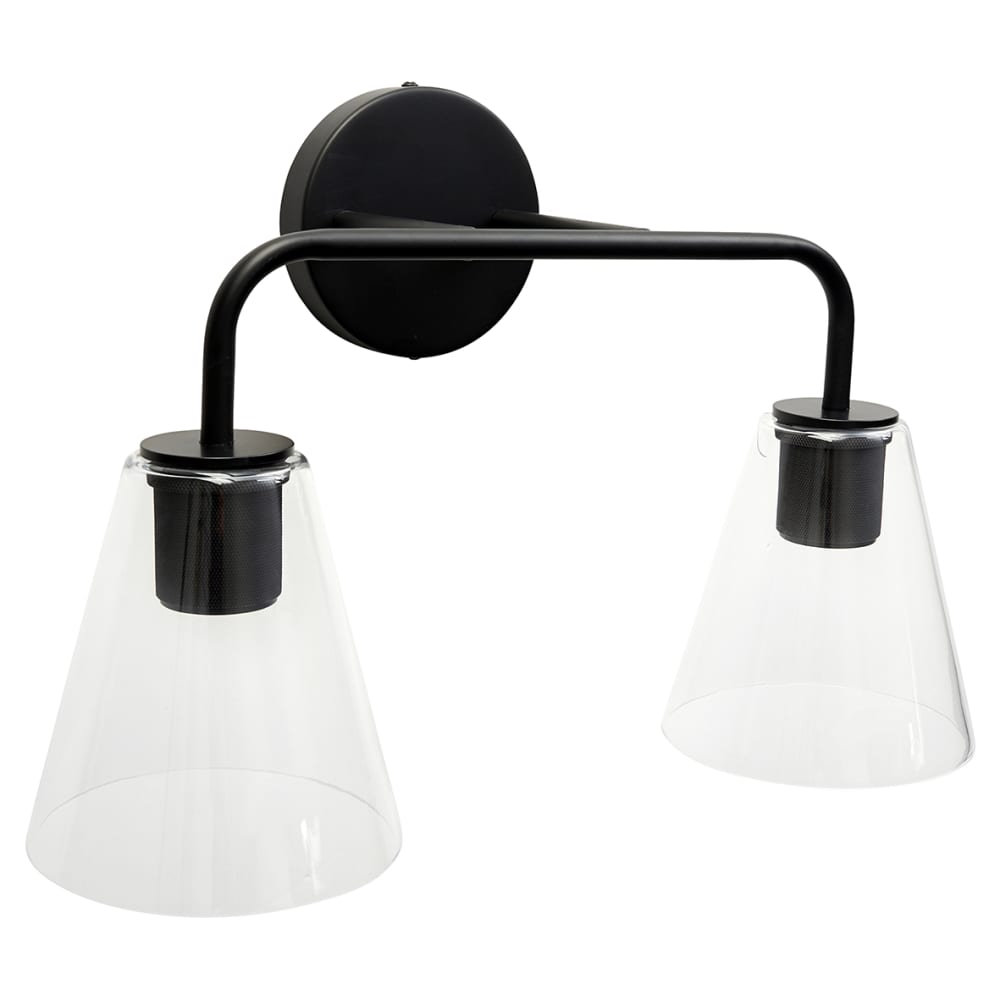 Altro Sabana Knurled 2 Light Indoor Wall Light - Matt Black Fittings & Hooded Clear Glass Shades