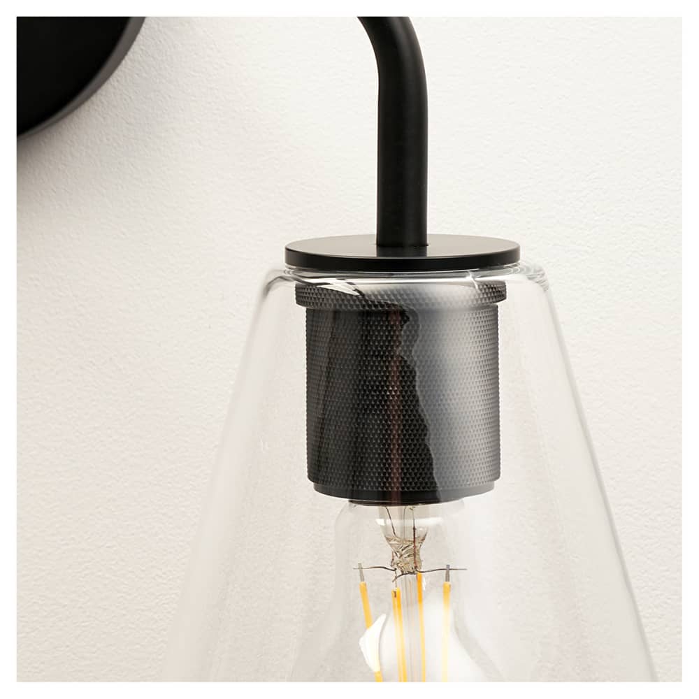 Altro Sabana Knurled 2 Light Indoor Wall Light - Matt Black Fittings & Hooded Clear Glass Shades