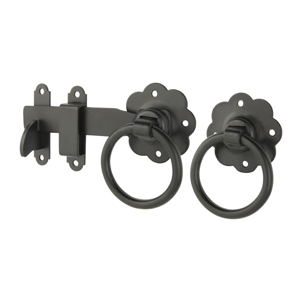Medium Duty Cranked Hook & Band Gate Hinge Kit with Ring Gate Latch - 300mm - Black