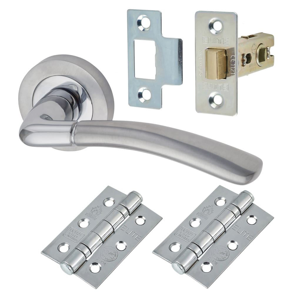 Altro Berkshire Latch Door Handle on Rose Kit - Satin/Polished Chrome