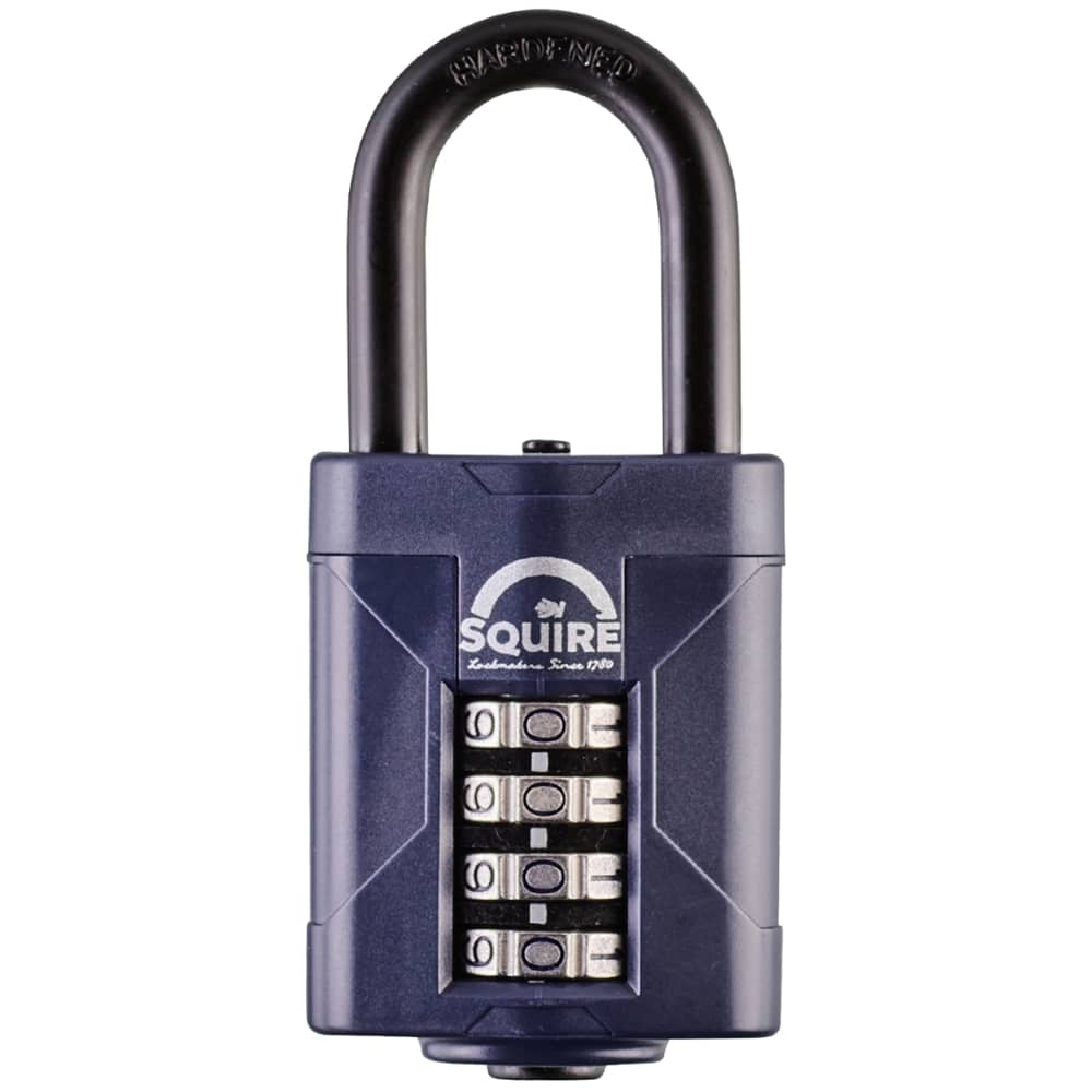Squire Combination All Weather Long Shackle Padlock - 50mm Body - 22 x 38mm Shackle - Blue