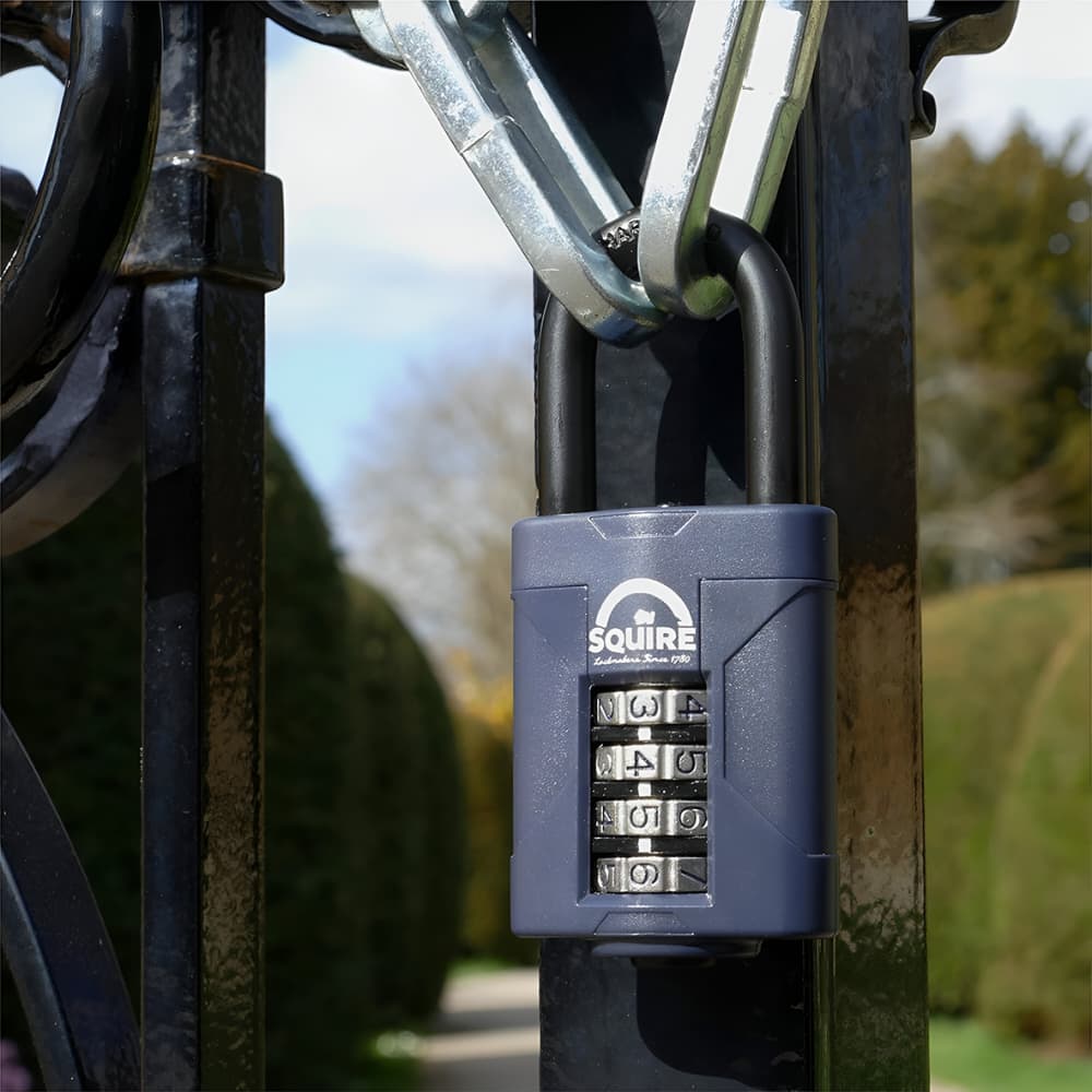Squire Combination All Weather Long Shackle Padlock - 50mm Body - 22 x 38mm Shackle - Blue