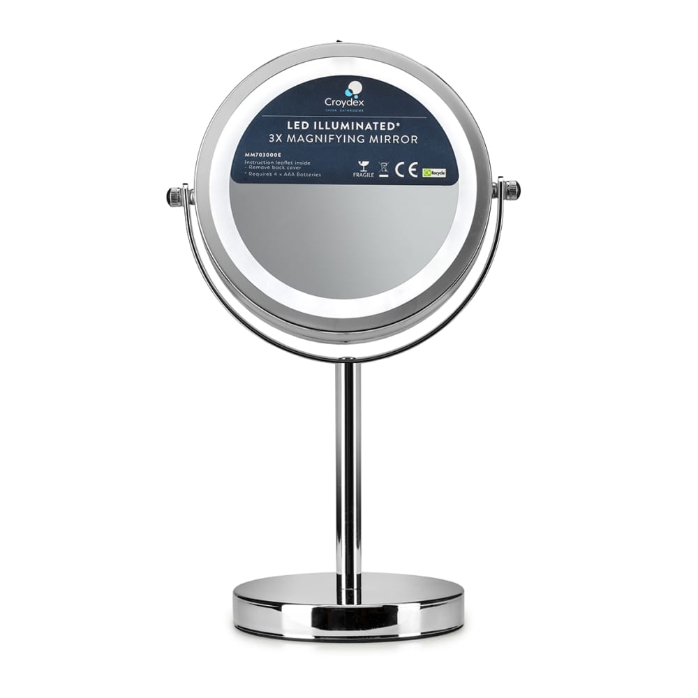 Croydex Freestanding LED 3x Magnifying Bathroom Mirror -300 x 180 x 120mm - Chrome