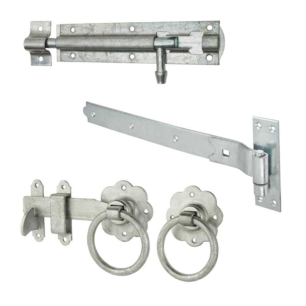 Medium Duty Cranked Hook & Band Gate Hinge Kit with Ring Gate Latch - 600mm - Galvanised
