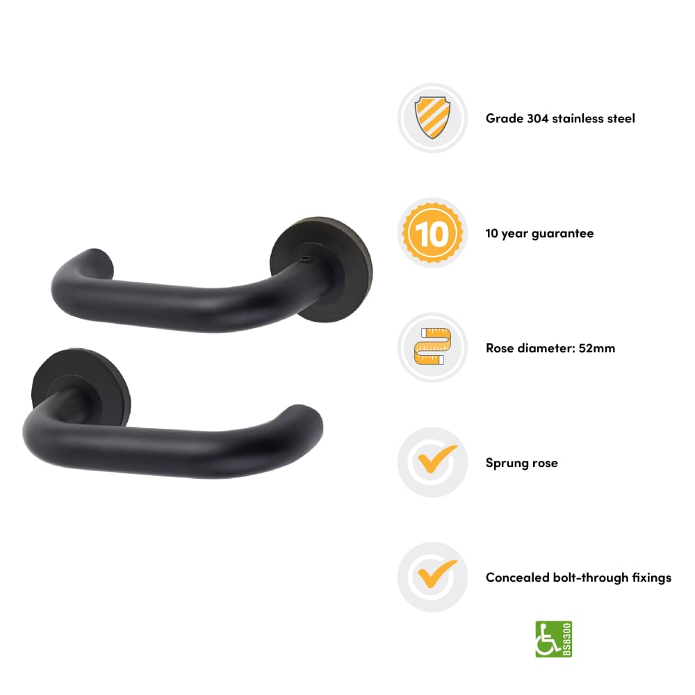 Altro 19mm Return to Door Handle on Rose - Matt Black 
