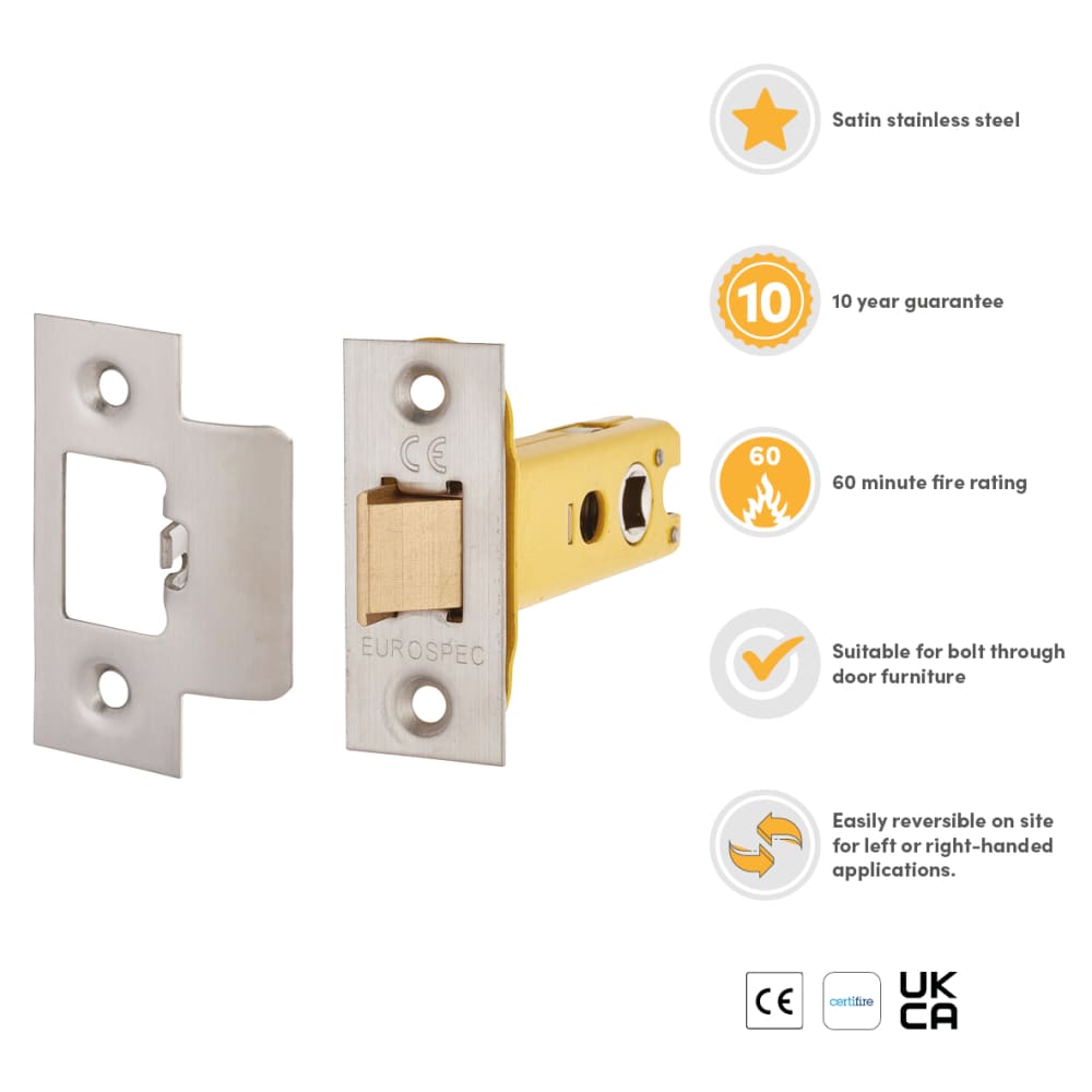 Altro Heavy Duty Tubular Latch - 78mm Case - 57mm Backset - Square - Satin Stainless Steel