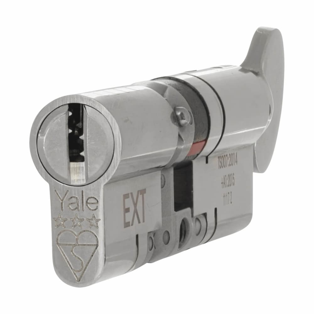Yale 3 Star Anti-Snap Platinum 80mm Euro Thumbturn Cylinder - 40mm Turn + 40mm - Polished Nickel