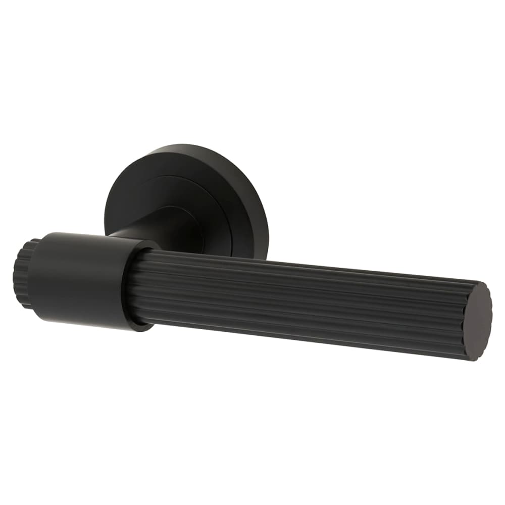 Hampstead Eva Lines Door Handle on Rose - Matt Black 