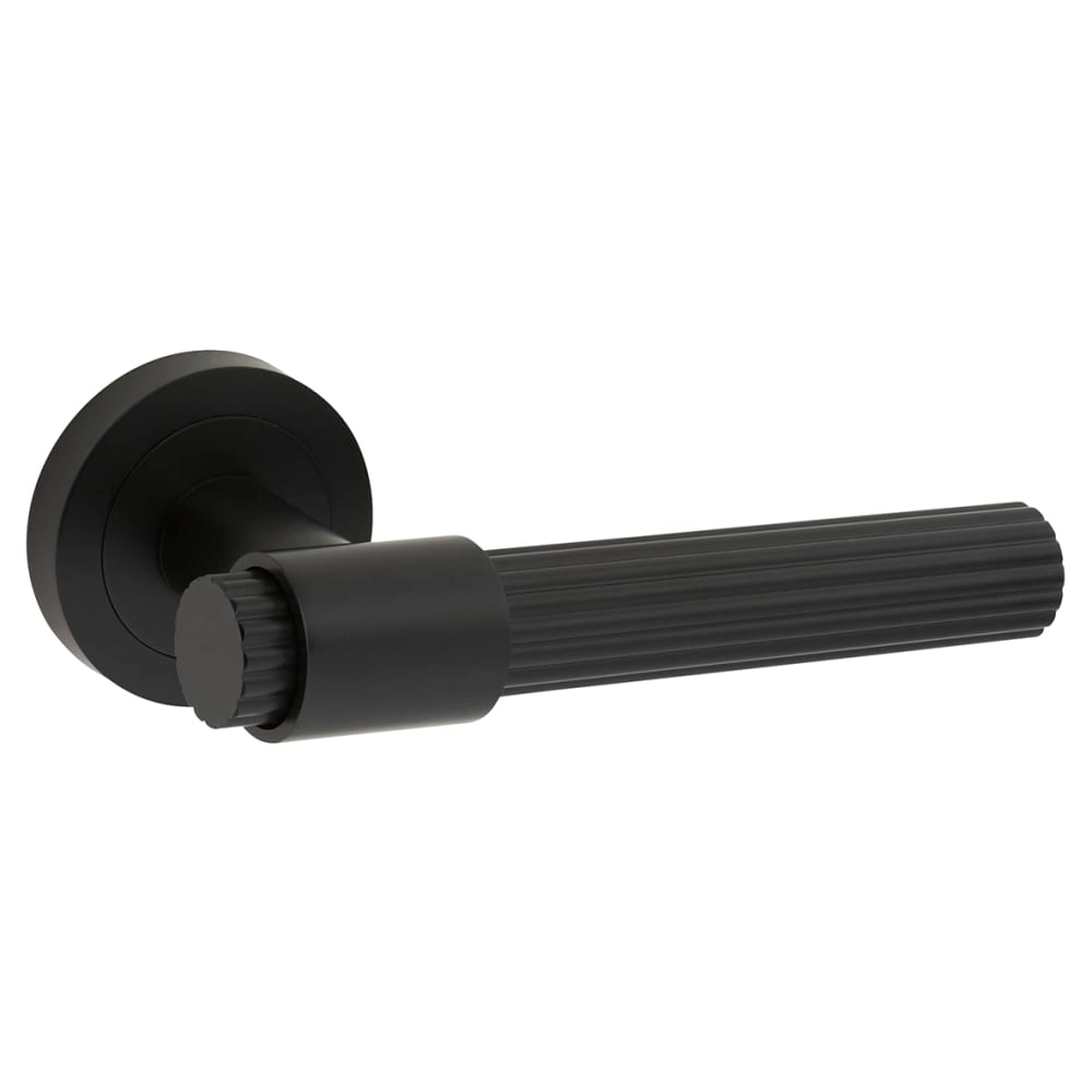 Hampstead Eva Lines Door Handle on Rose - Matt Black 