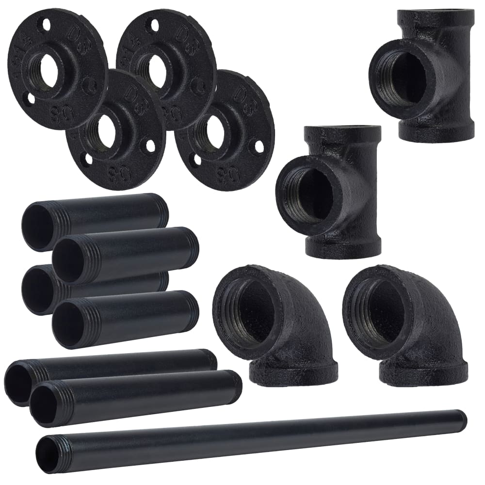 Altro 1/2" Pipe Shelf Kit with Downwards Facing Hanging Rail - Black