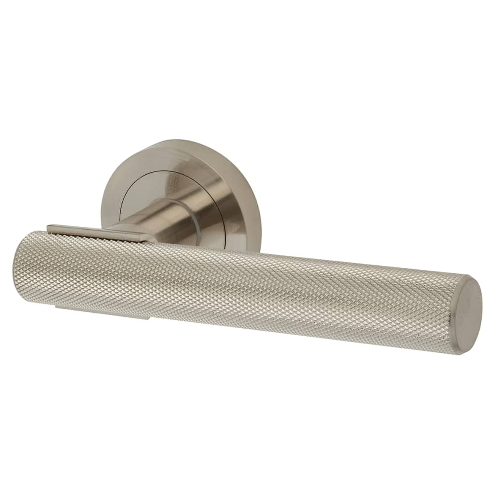 Hampstead Orla Knurled Door Handle on Rose - Satin Nickel