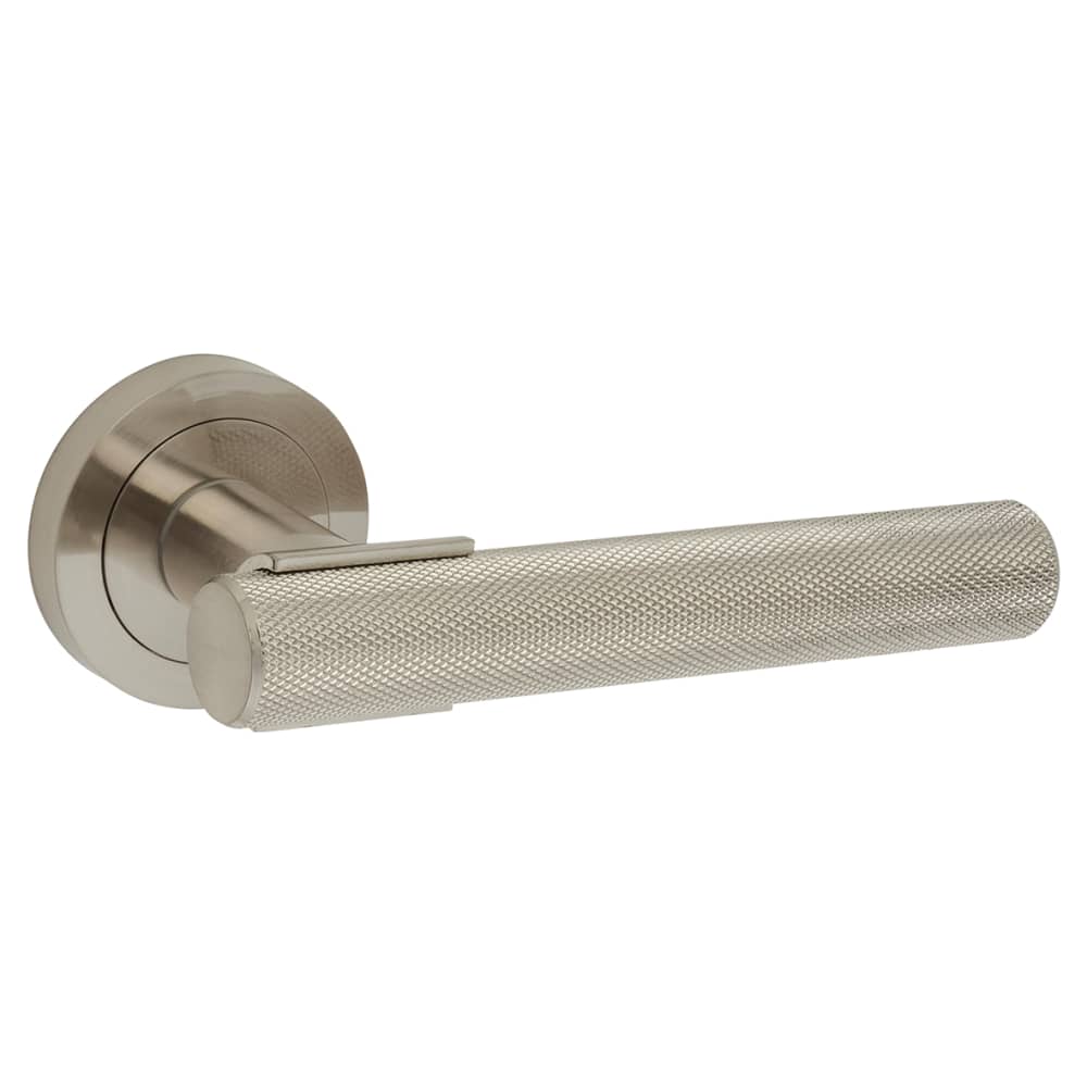 Hampstead Orla Knurled Door Handle on Rose - Satin Nickel