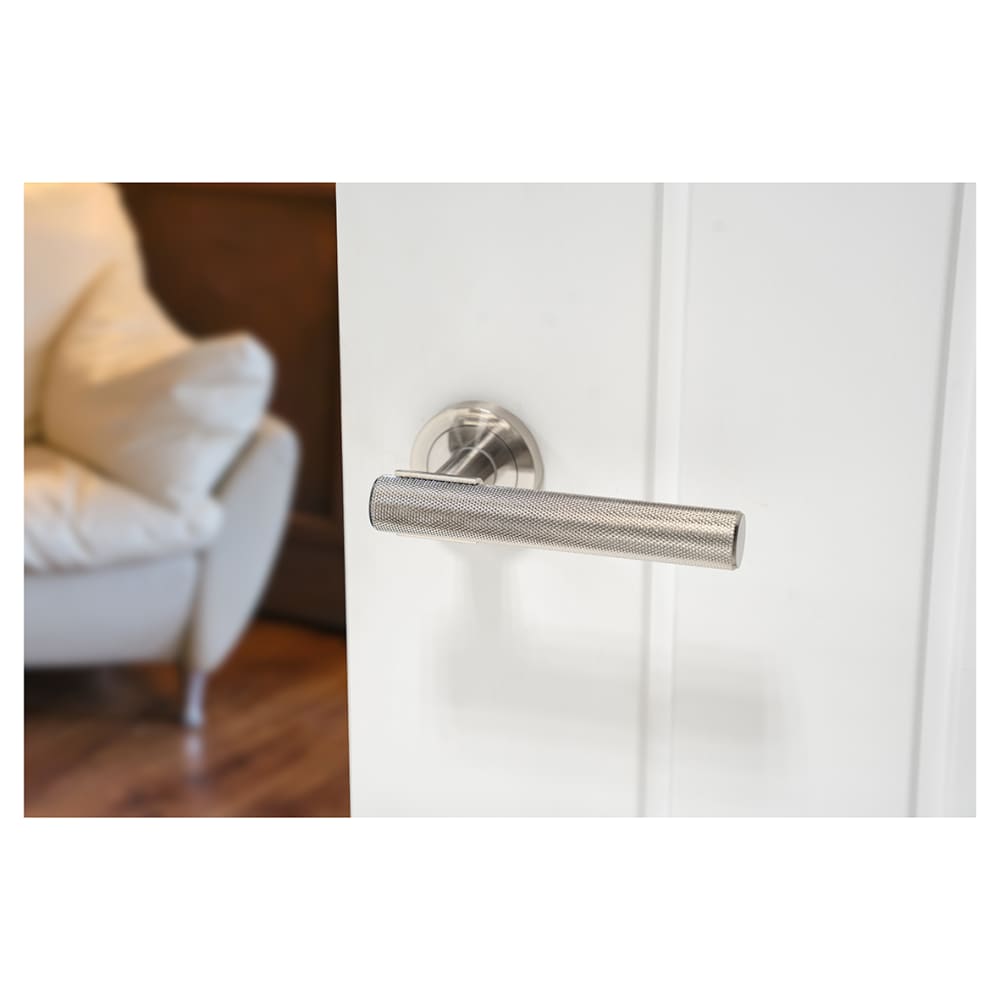 Hampstead Orla Knurled Door Handle on Rose - Satin Nickel