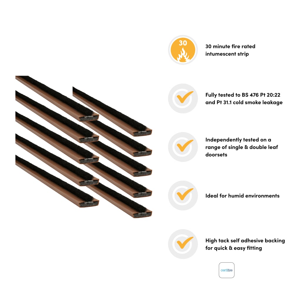 Pyroplex Fire & Smoke Intumescent Strip - FD30 - 15 x 4 x 2100mm with Brush - Brown - Pack of 50