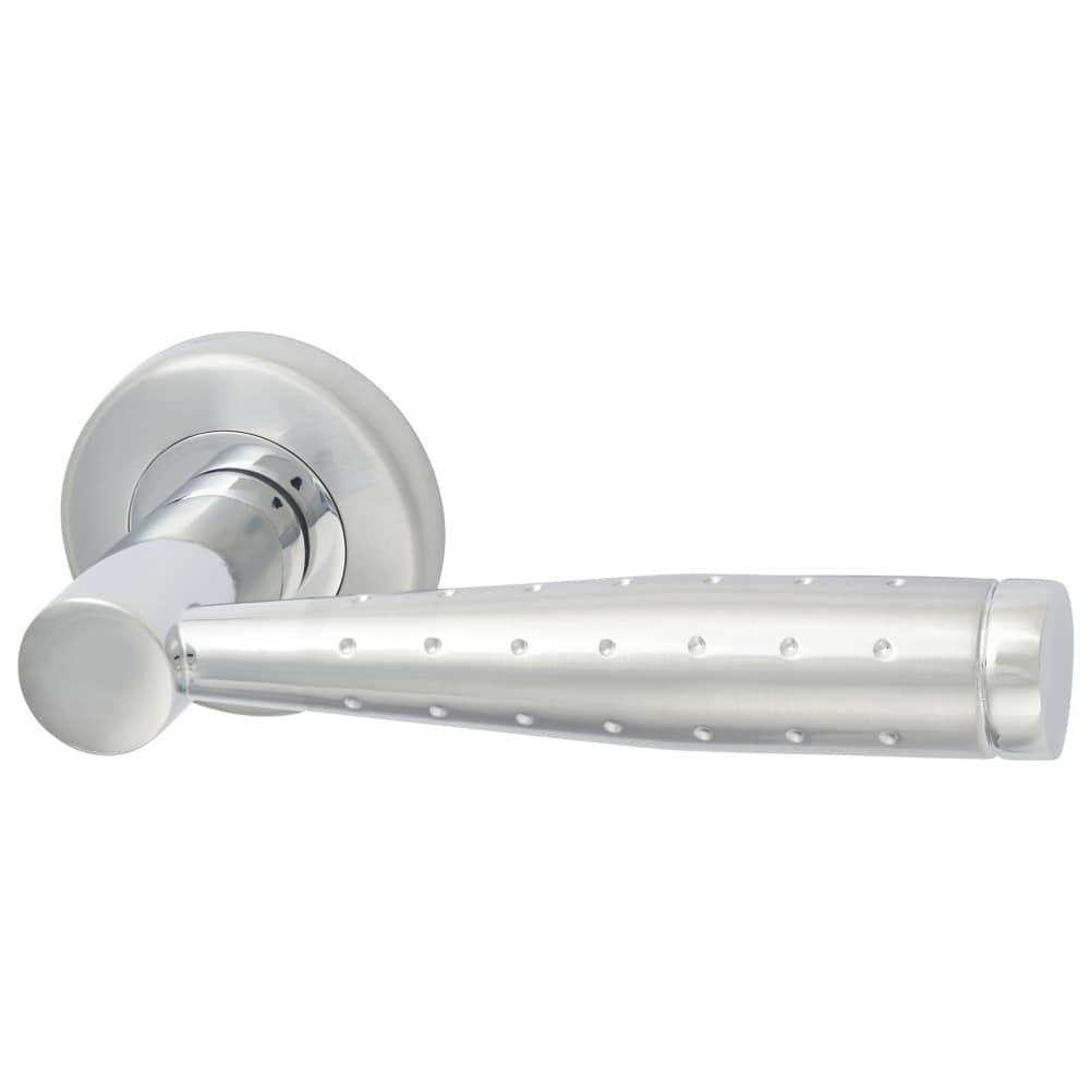 M Marcus Roda Latch Door Handle on Rose Kit - Satin/Polished Chrome