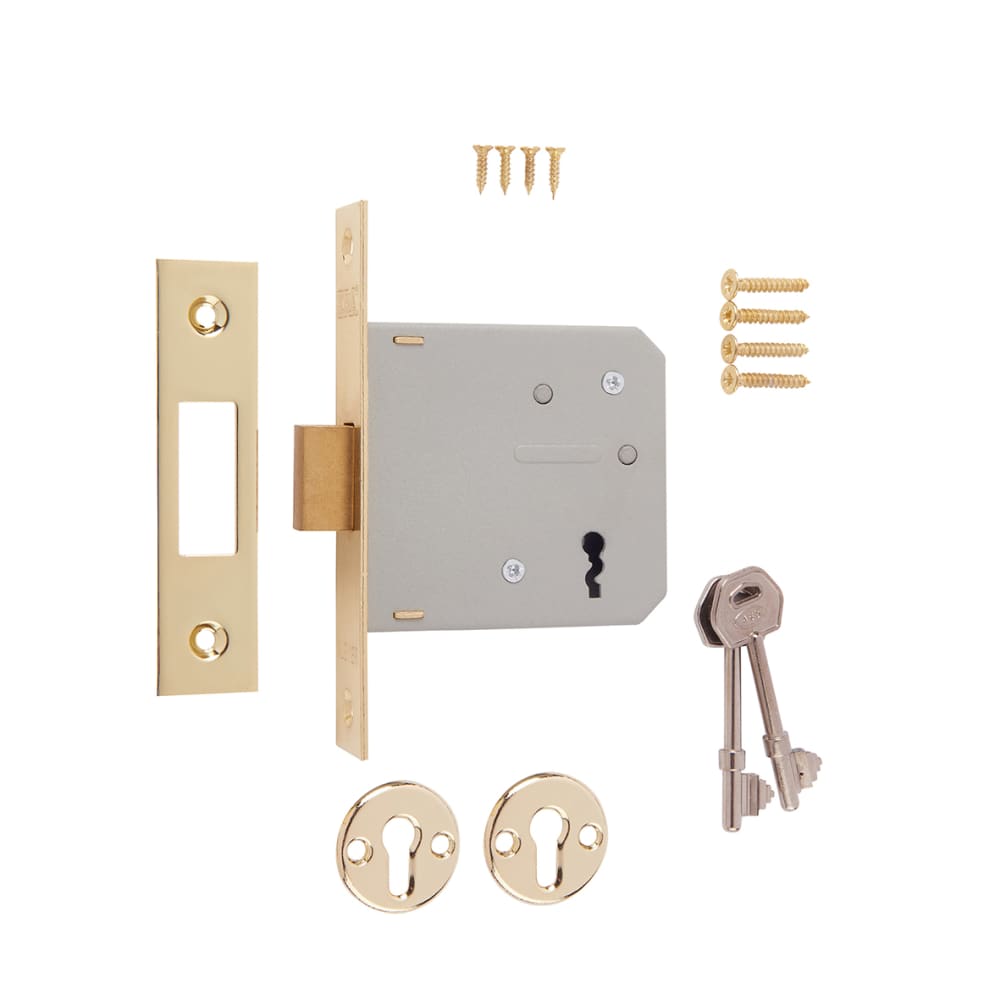 ERA 3 Lever Deadlock - 76mm Case - 56mm Backset - Polished Brass