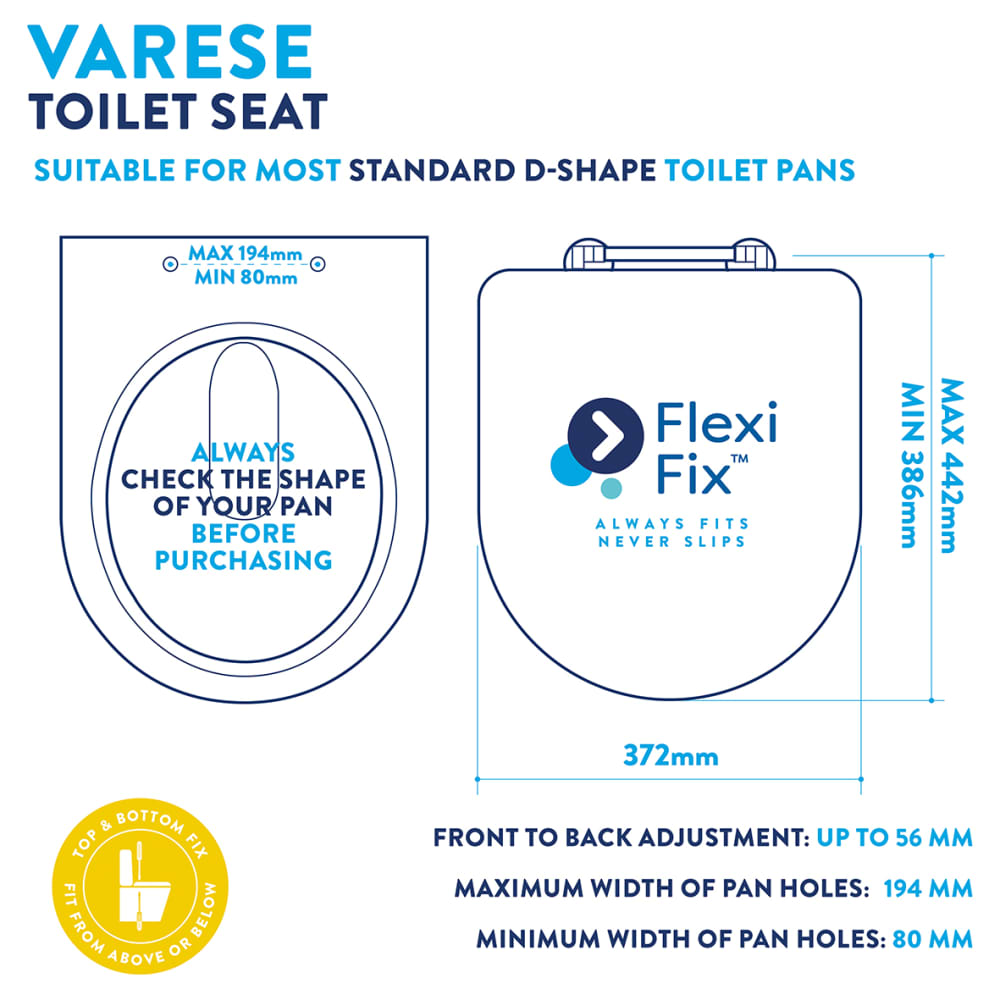 Croydex Varese Flexi-Fix Soft Close Wooden Toilet Seat - Grey Oak