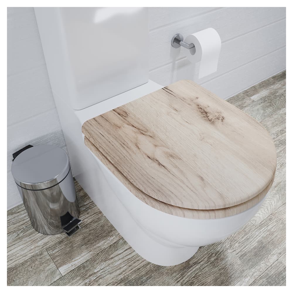 Croydex Varese Flexi-Fix Soft Close Wooden Toilet Seat - Grey Oak